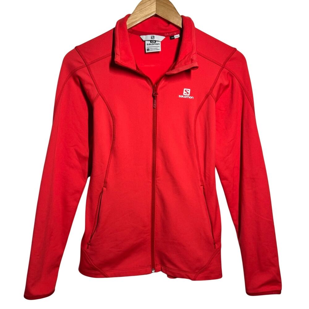Salomon Full Zip Stretch Running Athletic Activewear Athleisure S Orange Hiking